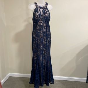 NWOT NW Nightway Sparkling Navy Lace Evening Gown. Size 12 L large